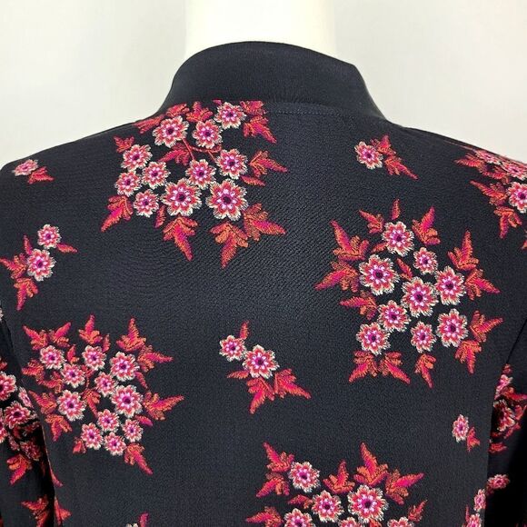 Faith and Joy Black & Pink Floral Print Bomber Jacket XS - Picture 7 of 16